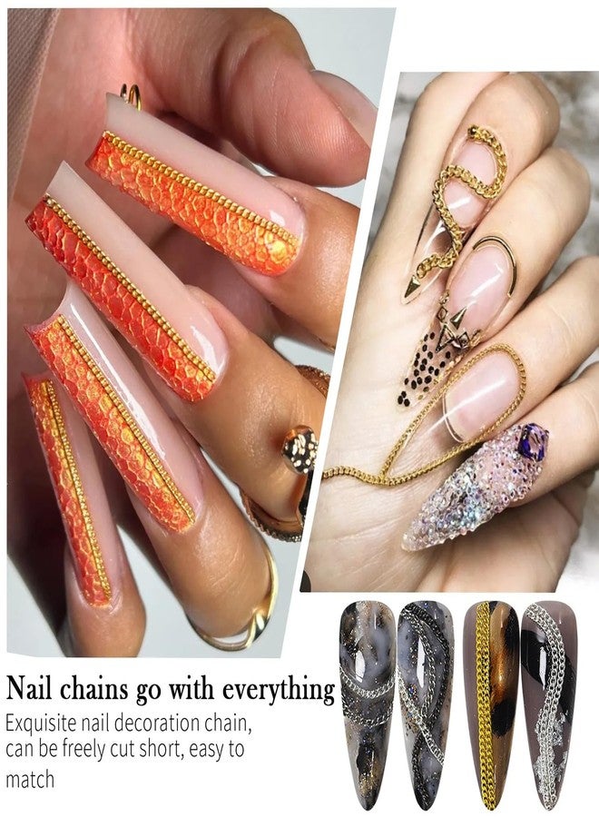 JERCLITY 4 Packs of 24 Strips Nail Chains for Nail Art Gold Silver Black Multi-color Alloy Metal Nail Art Chains Gold Nail Charms Silver Nail Charms Punk Accessories for Women - Image 5